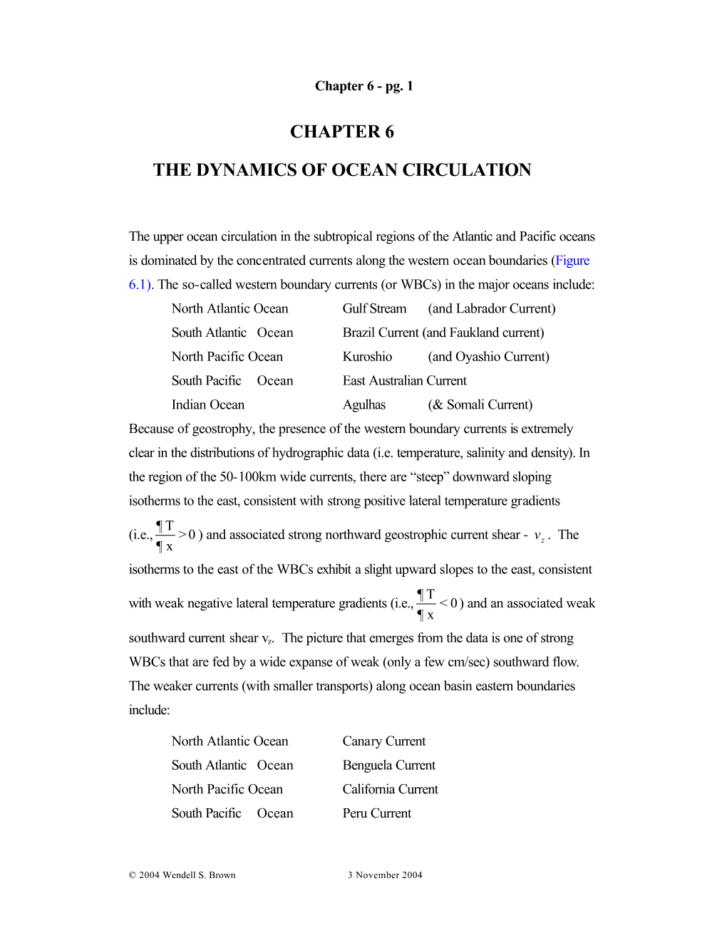 Chapter 6 the Dynamics of Ocean Circulation