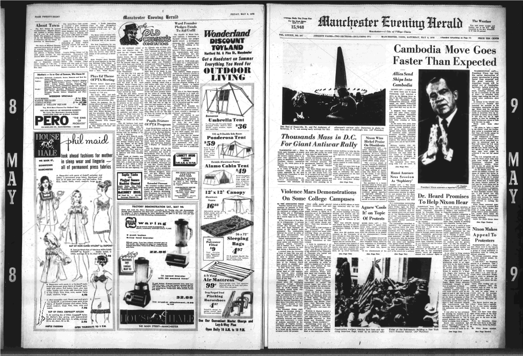 Wfu^Erlatkl MANCHESTER, CONN., SATURDAY, MAY 9, 1970 (Claaaltjod Advertlaliig on Page M ) PRICE TEN Cenltl an Auction Tomorrow at 10 A.M