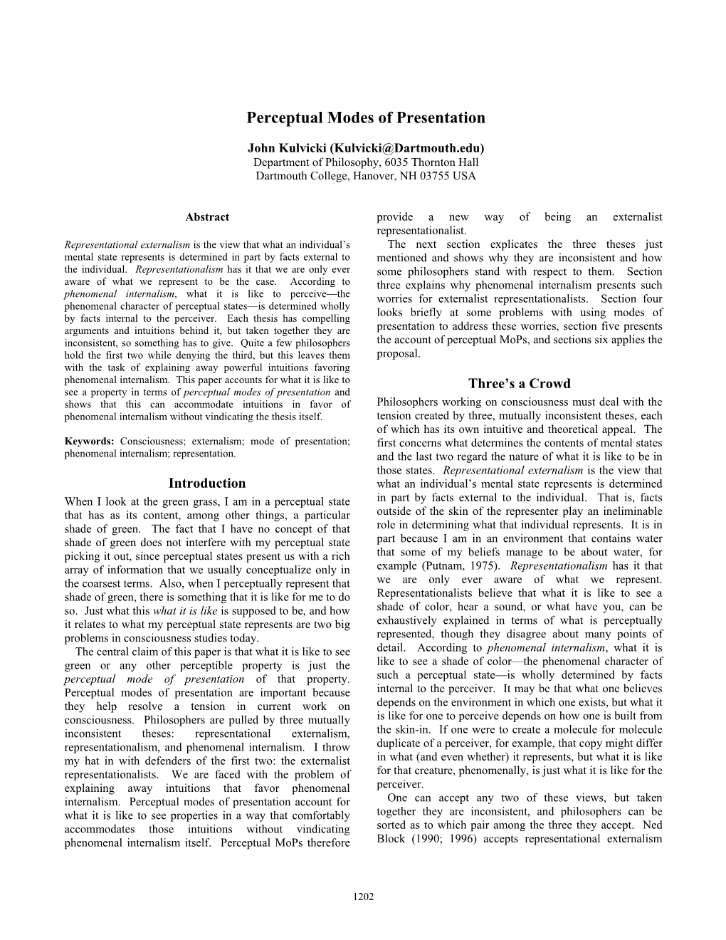 Perceptual Modes of Presentation