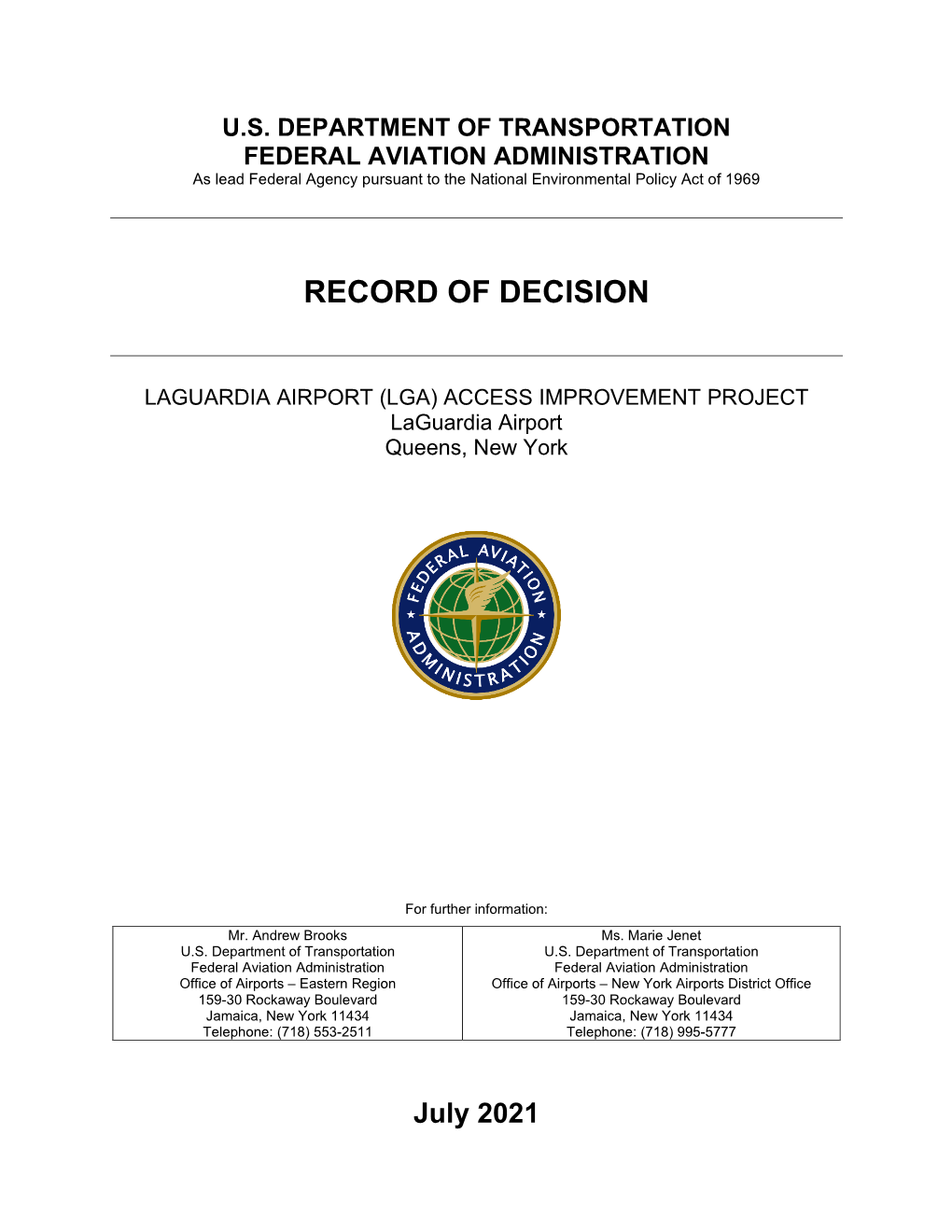 LGA EIS Final-Record-Of-Decision