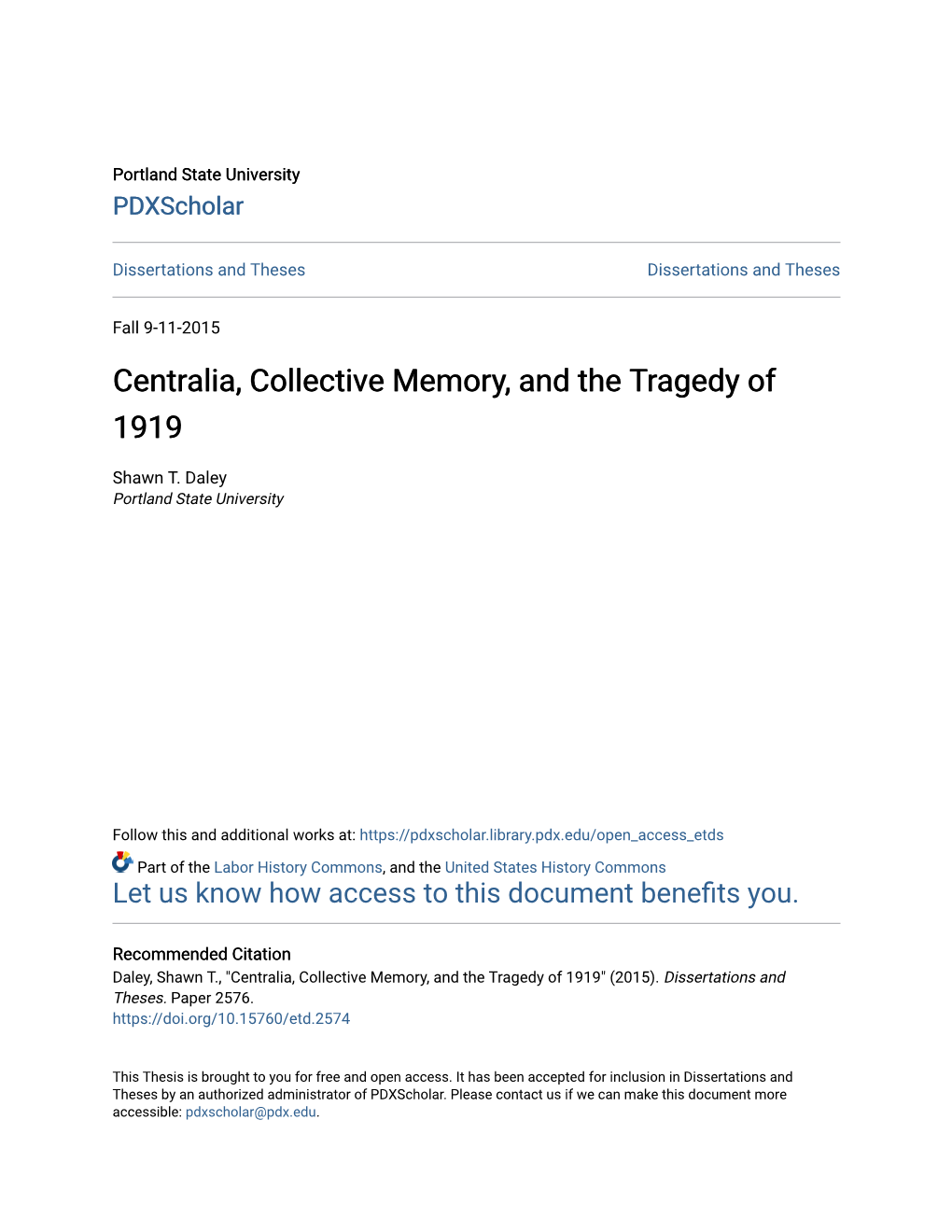 Centralia, Collective Memory, and the Tragedy of 1919