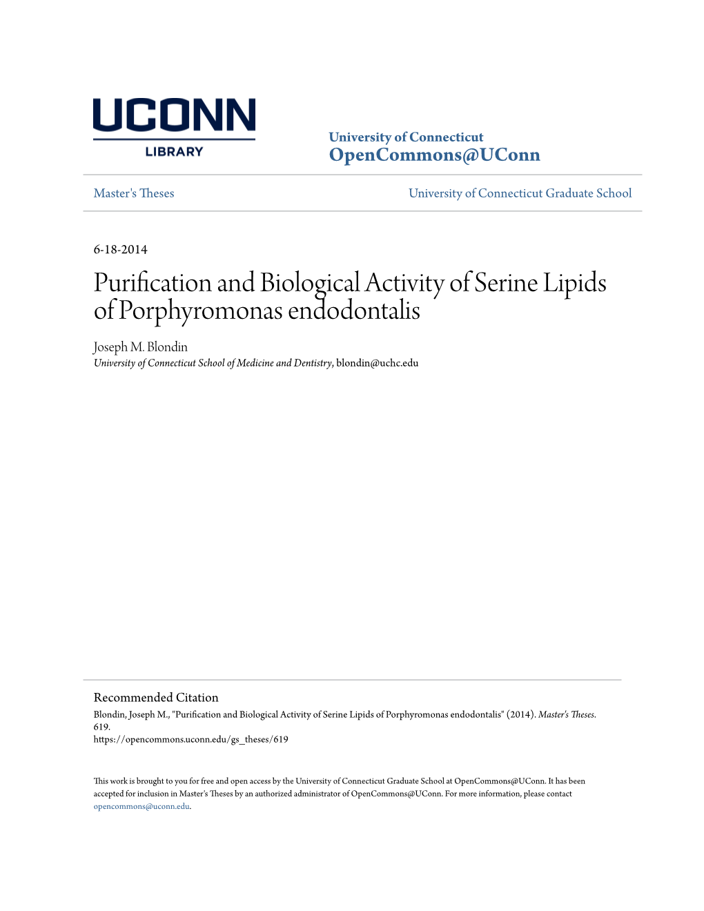 Purification and Biological Activity of Serine Lipids of Porphyromonas Endodontalis Joseph M