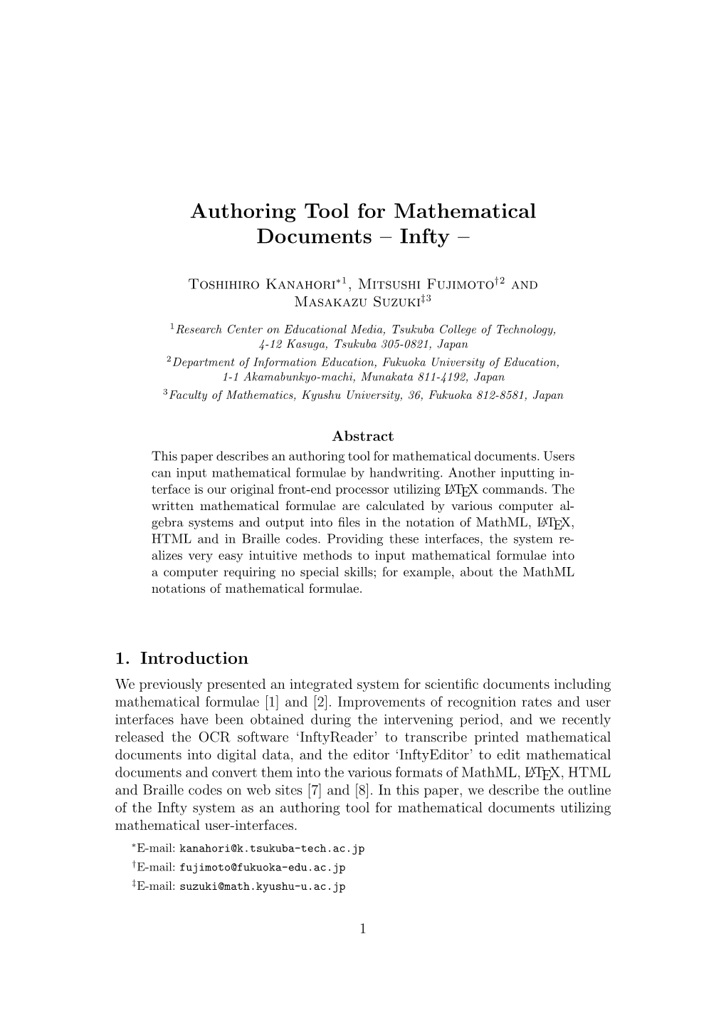 Authoring Tool for Mathematical Documents – Infty –