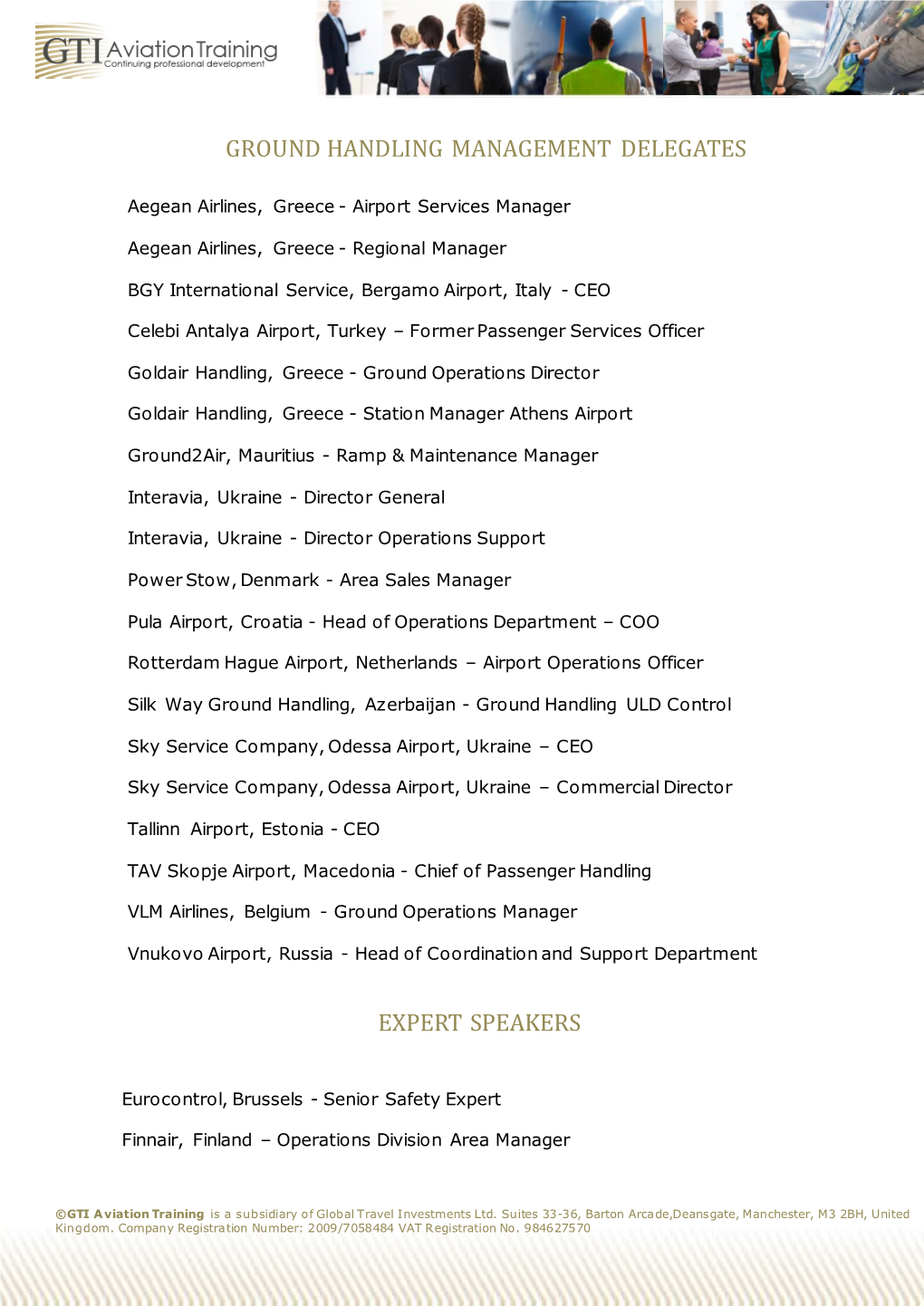 Ground Handling Management Delegates Expert Speakers