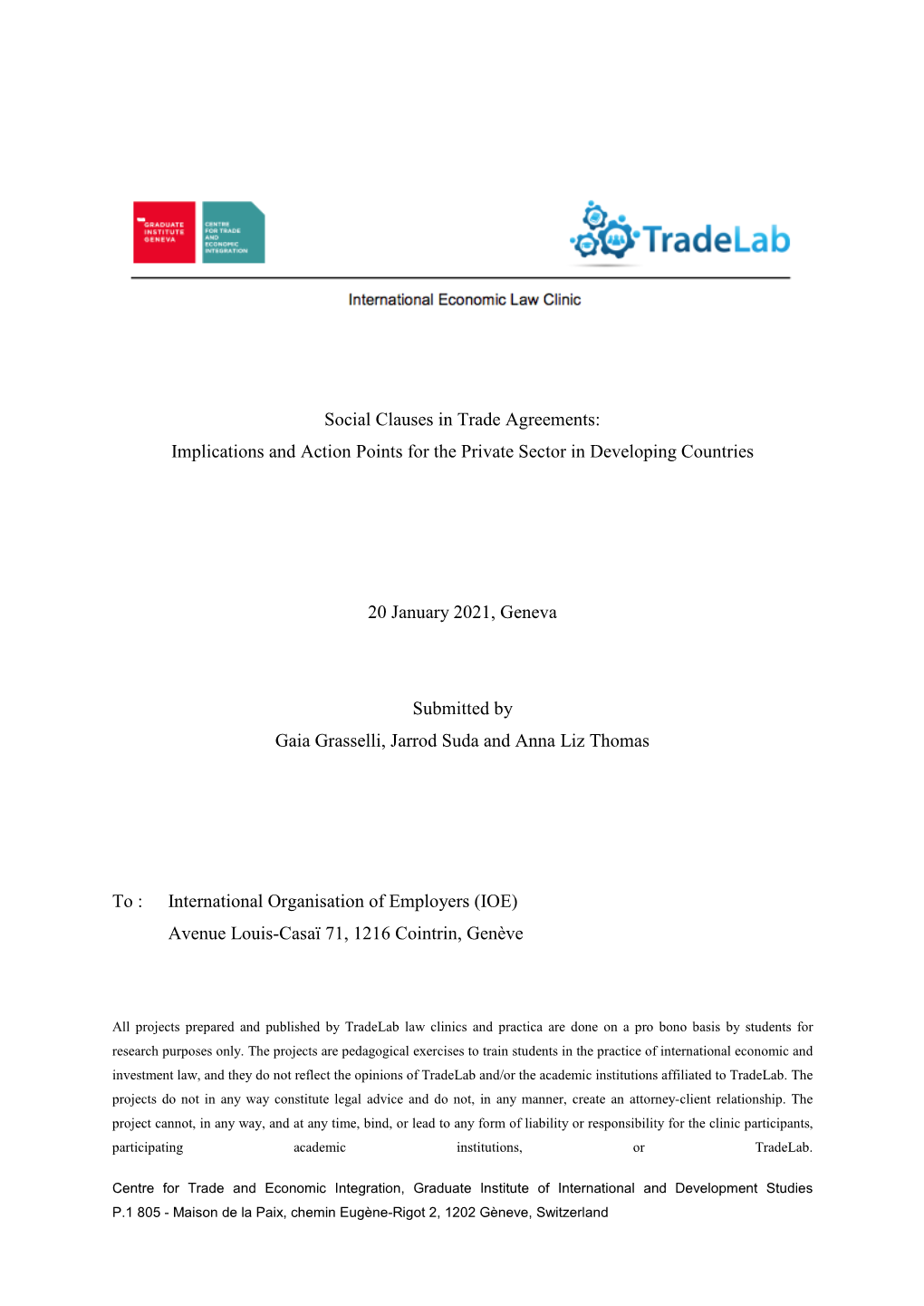Social Clauses in Trade Agreements: Implications and Action Points for the Private Sector in Developing Countries