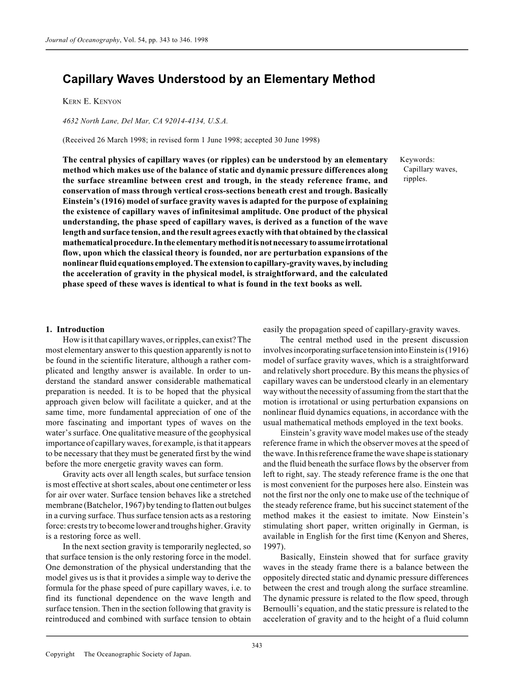 Capillary Waves Understood by an Elementary Method