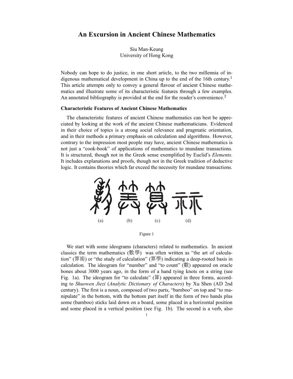 An Excursion in Ancient Chinese Mathematics