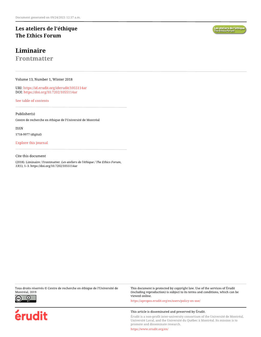 Liminaire / Frontmatter