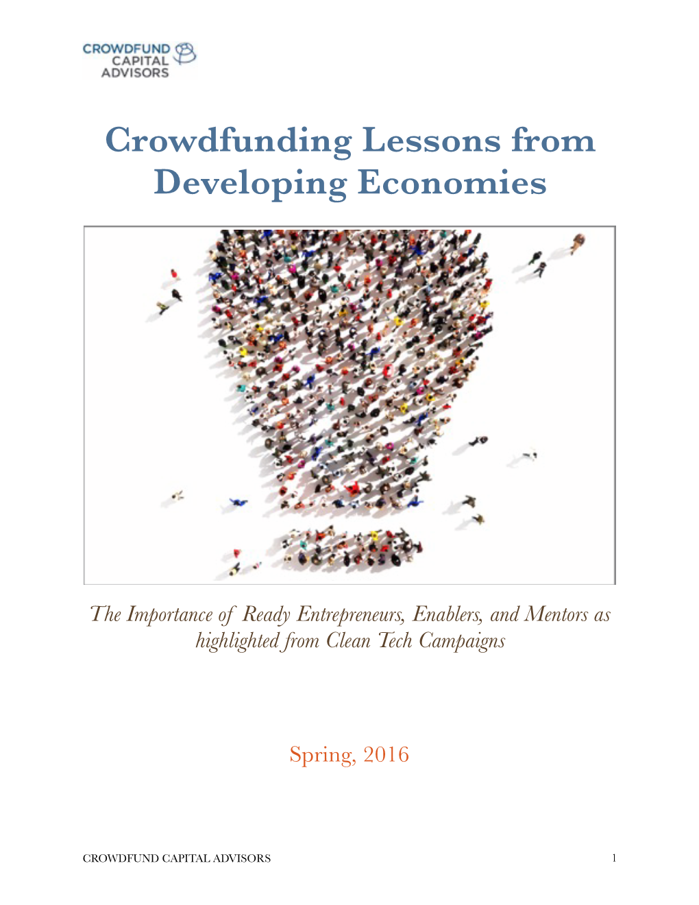 Crowdfunding Lessons from Developing Economies