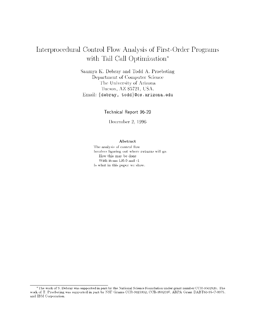 Interprocedural Control Flow Analysis of First-Order Programs with Tail Call Optimization