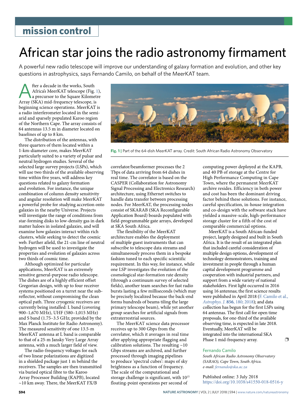 African Star Joins the Radio Astronomy Firmament