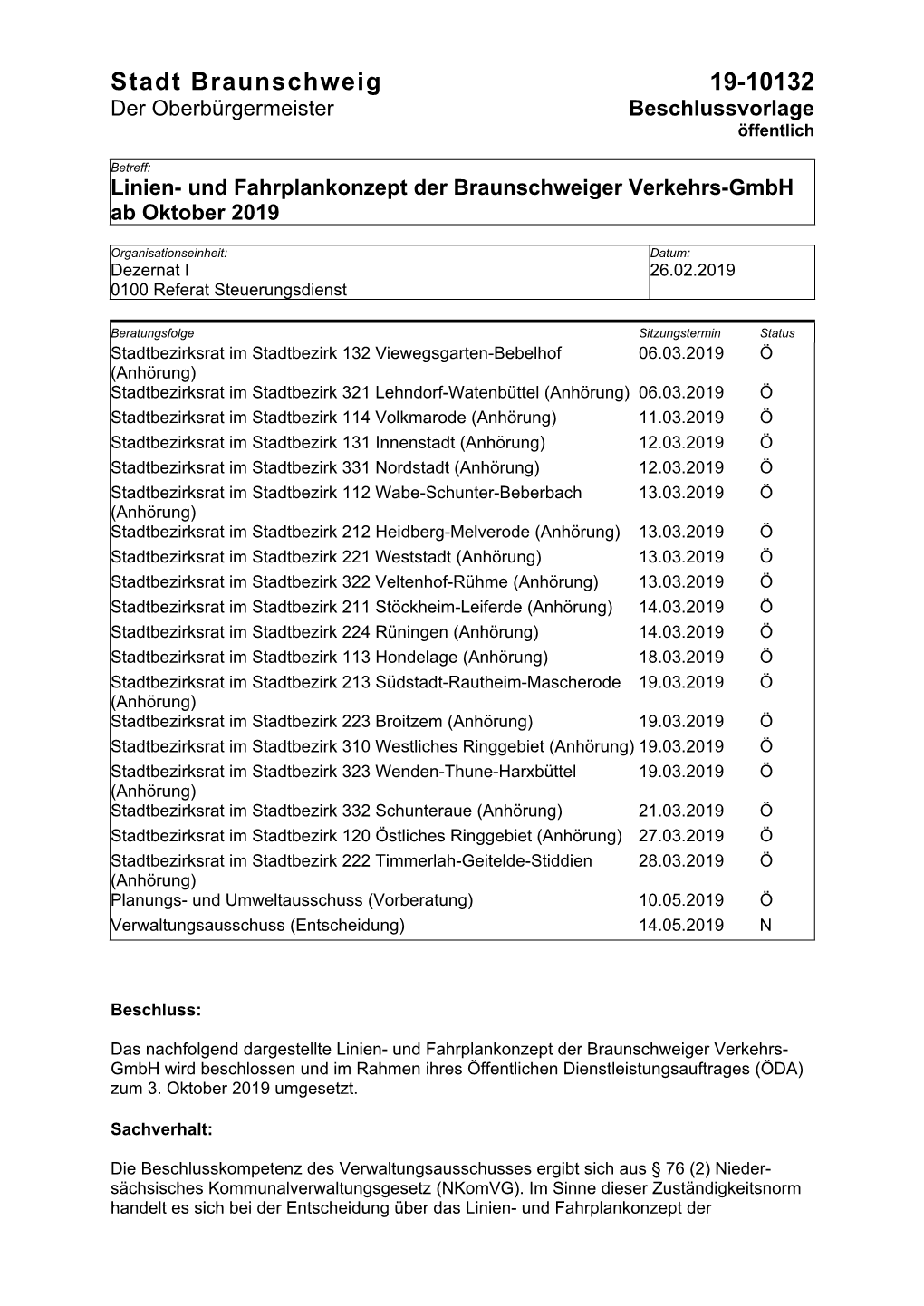 Stadt Braunschweig 19-10132 Der Oberbürgermeister Beschlussvorlage Öffentlich