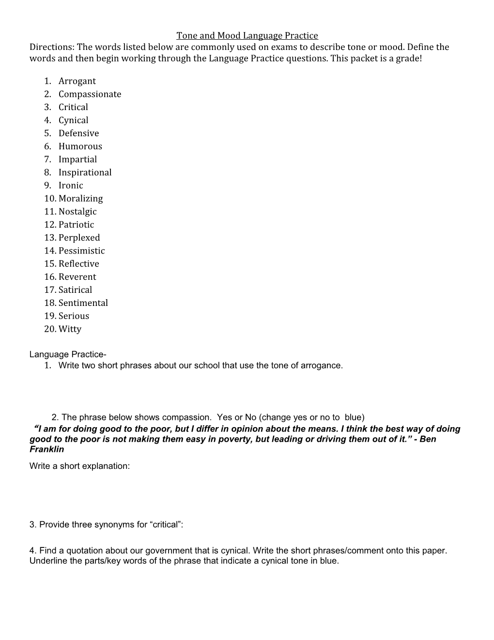 Tone and Mood Language Practice