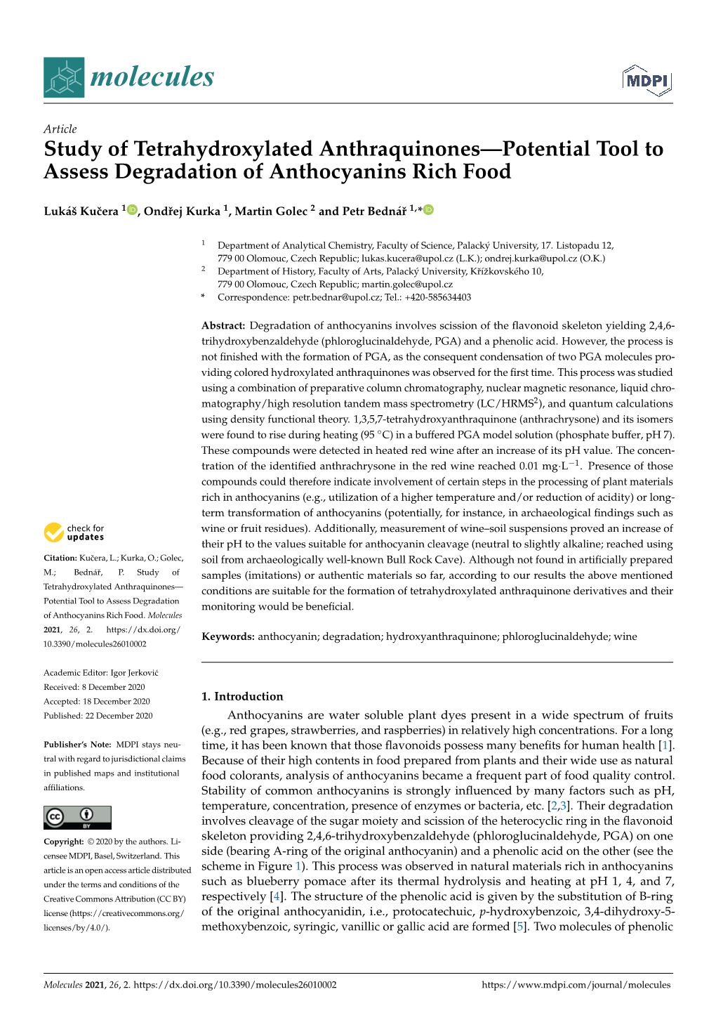 Study of Tetrahydroxylated Anthraquinones—Potential Tool to Assess Degradation of Anthocyanins Rich Food