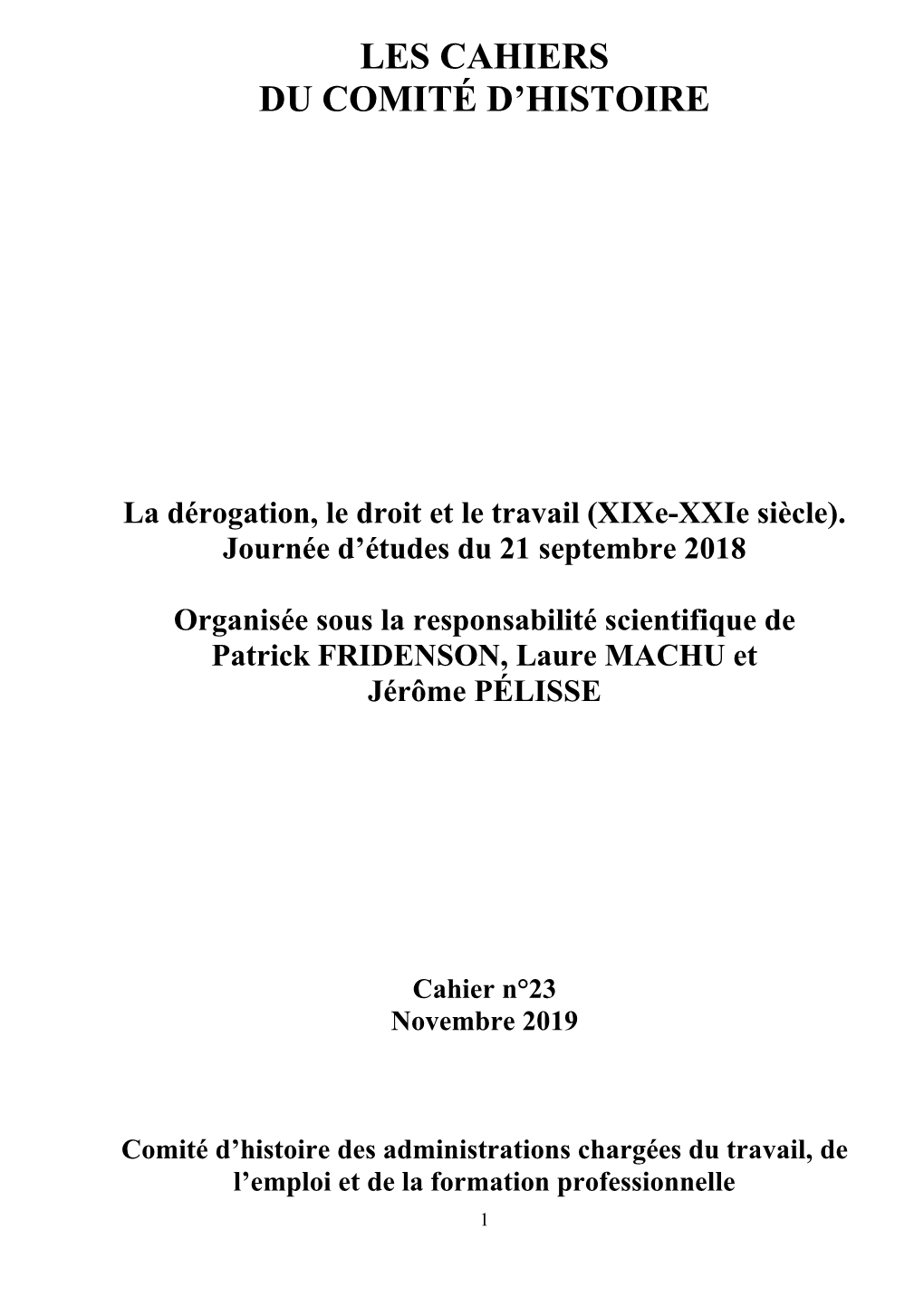 Les Cahiers Du Comité D'histoire