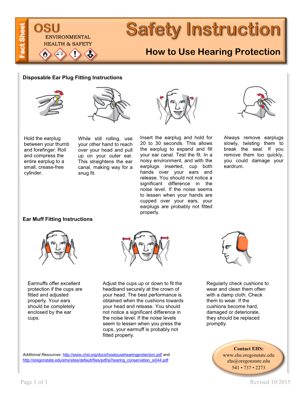 How to Use Hearing Protection Fact Sheet Fact