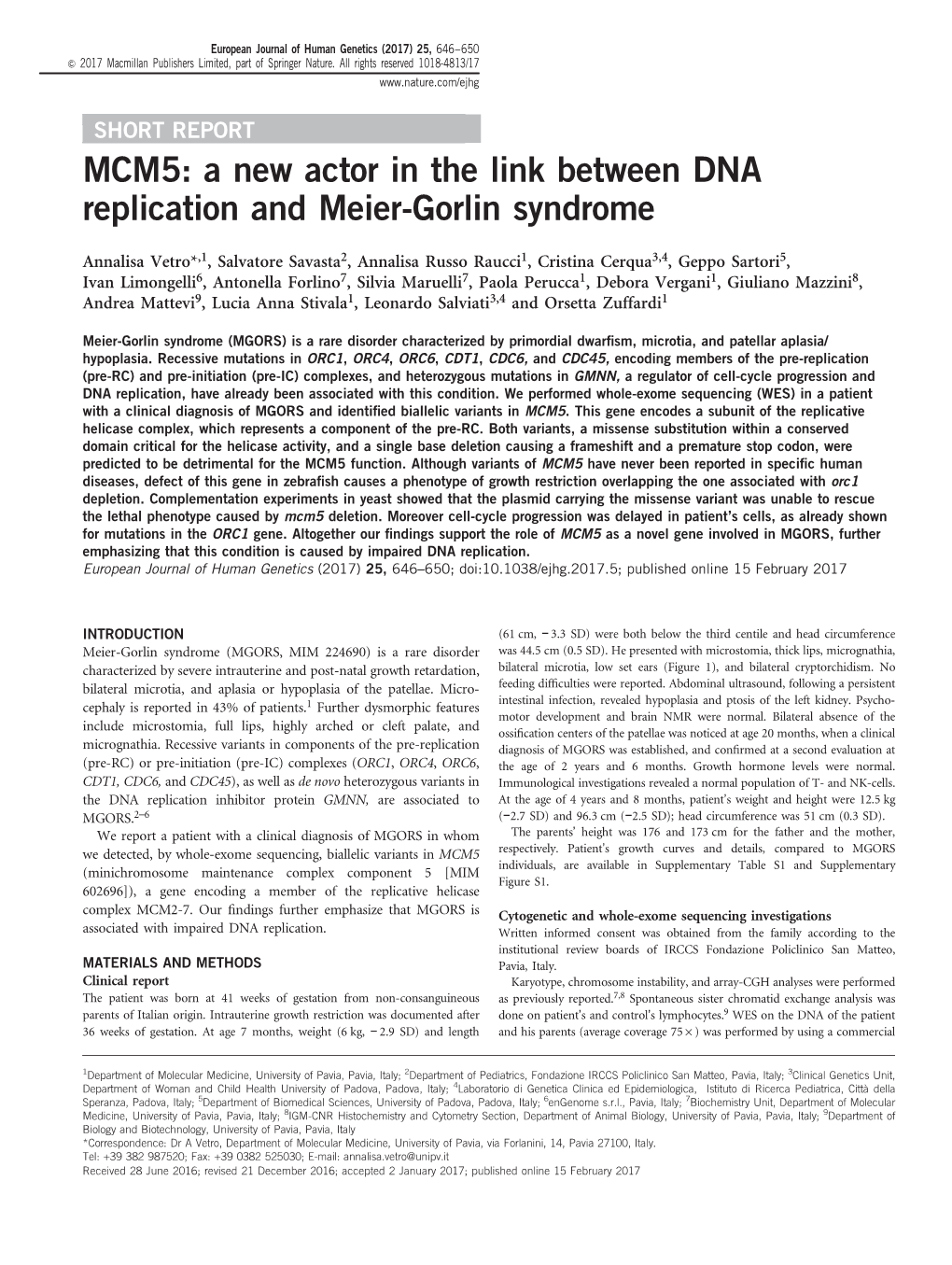 MCM5: a New Actor in the Link Between DNA Replication and Meier-Gorlin Syndrome