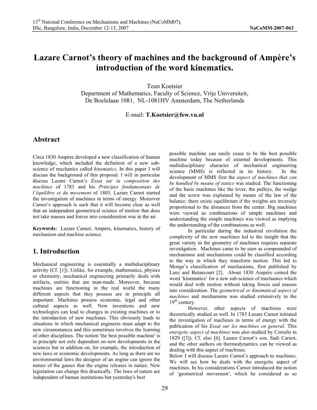 Lazare Carnot's Theory of Machines and the Background of Ampère's