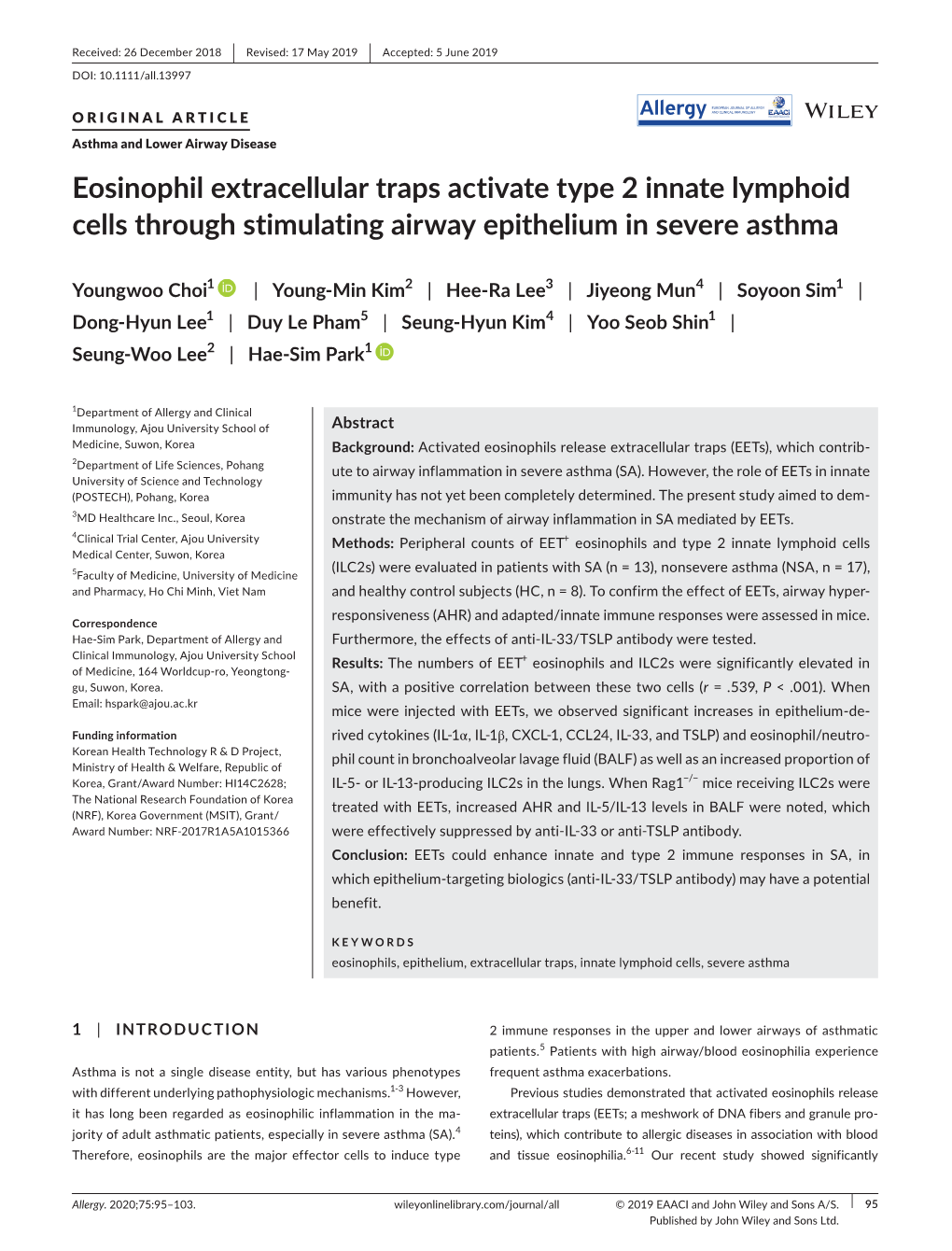 Eosinophil Extracellular Traps Activate Type 2 Innate Lymphoid Cells Through Stimulating Airway Epithelium in Severe Asthma