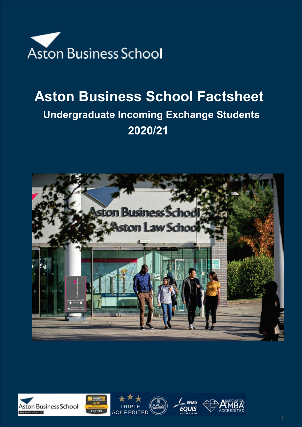 Aston Business School Factsheet Undergraduate Incoming Exchange Students 2020/21