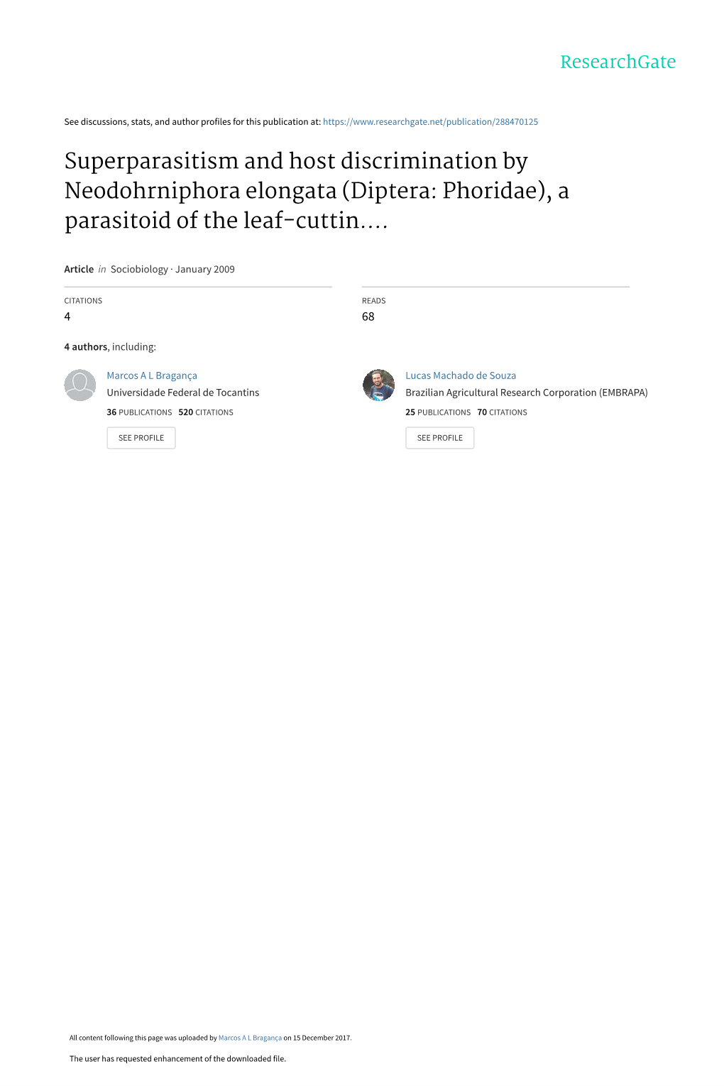 Superparasitism and Host Discrimination by Neodohrniphora Elongata (Diptera: Phoridae), a Parasitoid of the Leaf-Cuttin