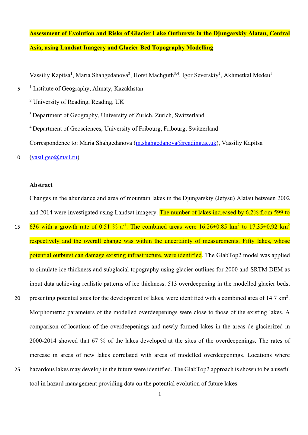 Assessment of Changes in Mountain Lakes in the Djungarsky Alatau