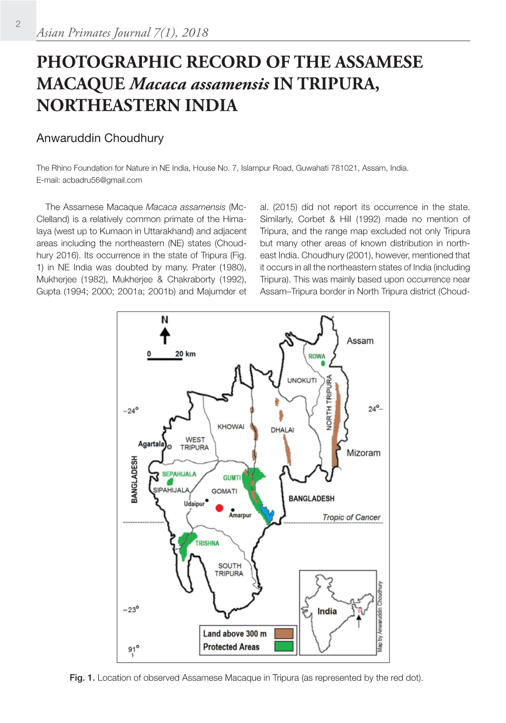 Photographic Record of the Assamese Macaque in Tripura