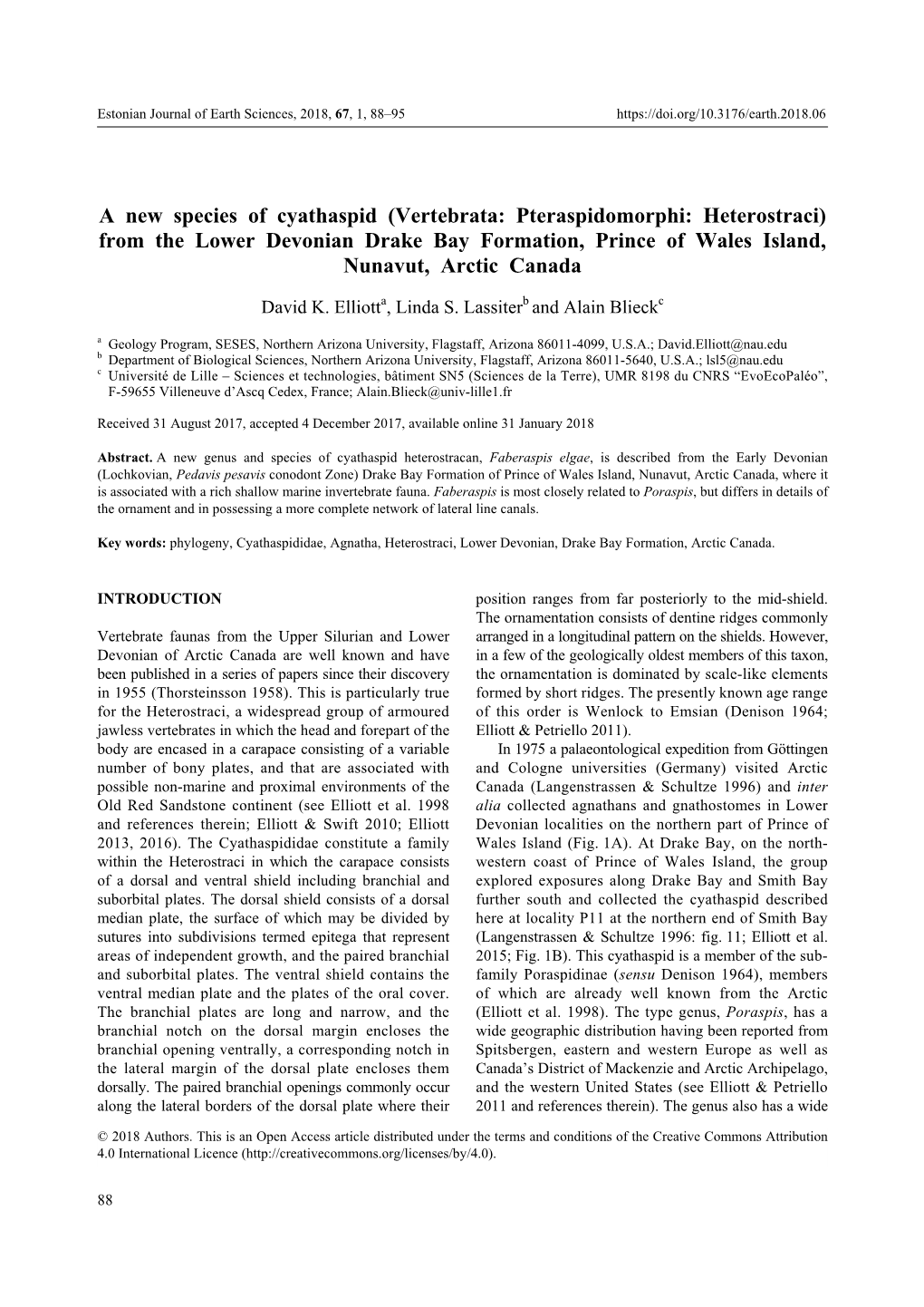 A New Species of Cyathaspid (Vertebrata: Pteraspidomorphi: Heterostraci) from the Lower Devonian Drake Bay Formation, Prince of Wales Island, Nunavut, Arctic Canada