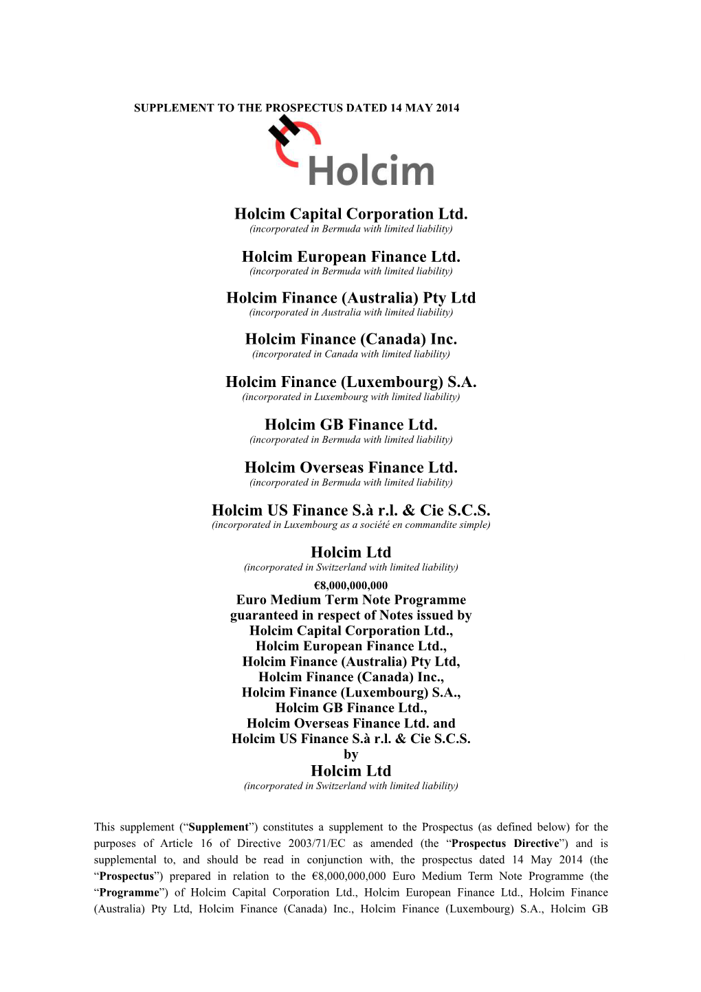 Pty Ltd Holcim Finance