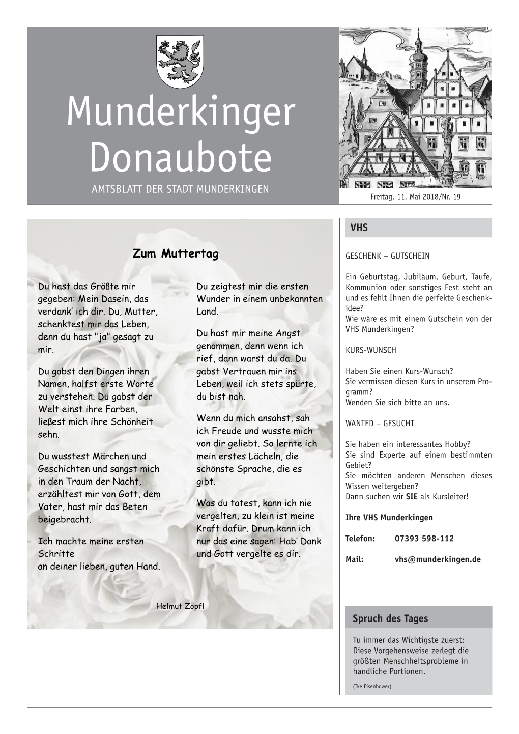 Munderkinger Donaubote AMTSBLATT DER STADT MUNDERKINGEN Freitag, 11