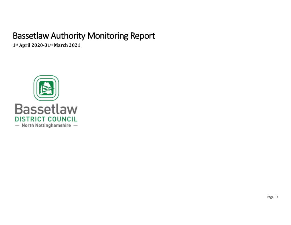 Bassetlaw Authority Monitoring Report 1St April 2020-31St March 2021