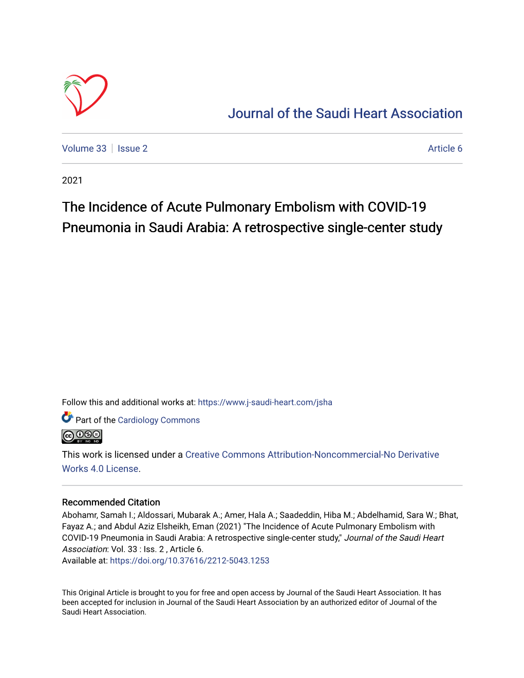 The Incidence of Acute Pulmonary Embolism with COVID-19 Pneumonia in Saudi Arabia: a Retrospective Single-Center Study