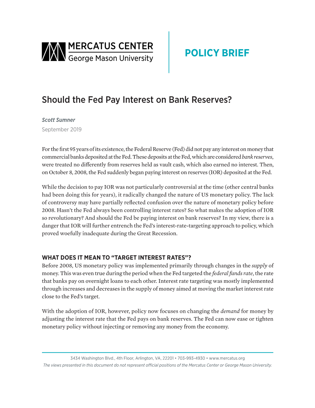 Should the Fed Pay Interest on Bank Reserves?