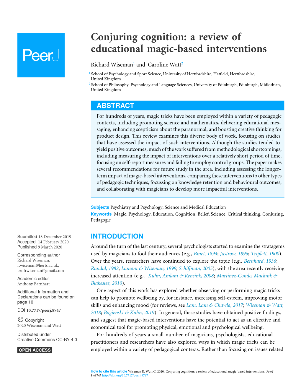 Conjuring Cognition: a Review of Educational Magic-Based Interventions