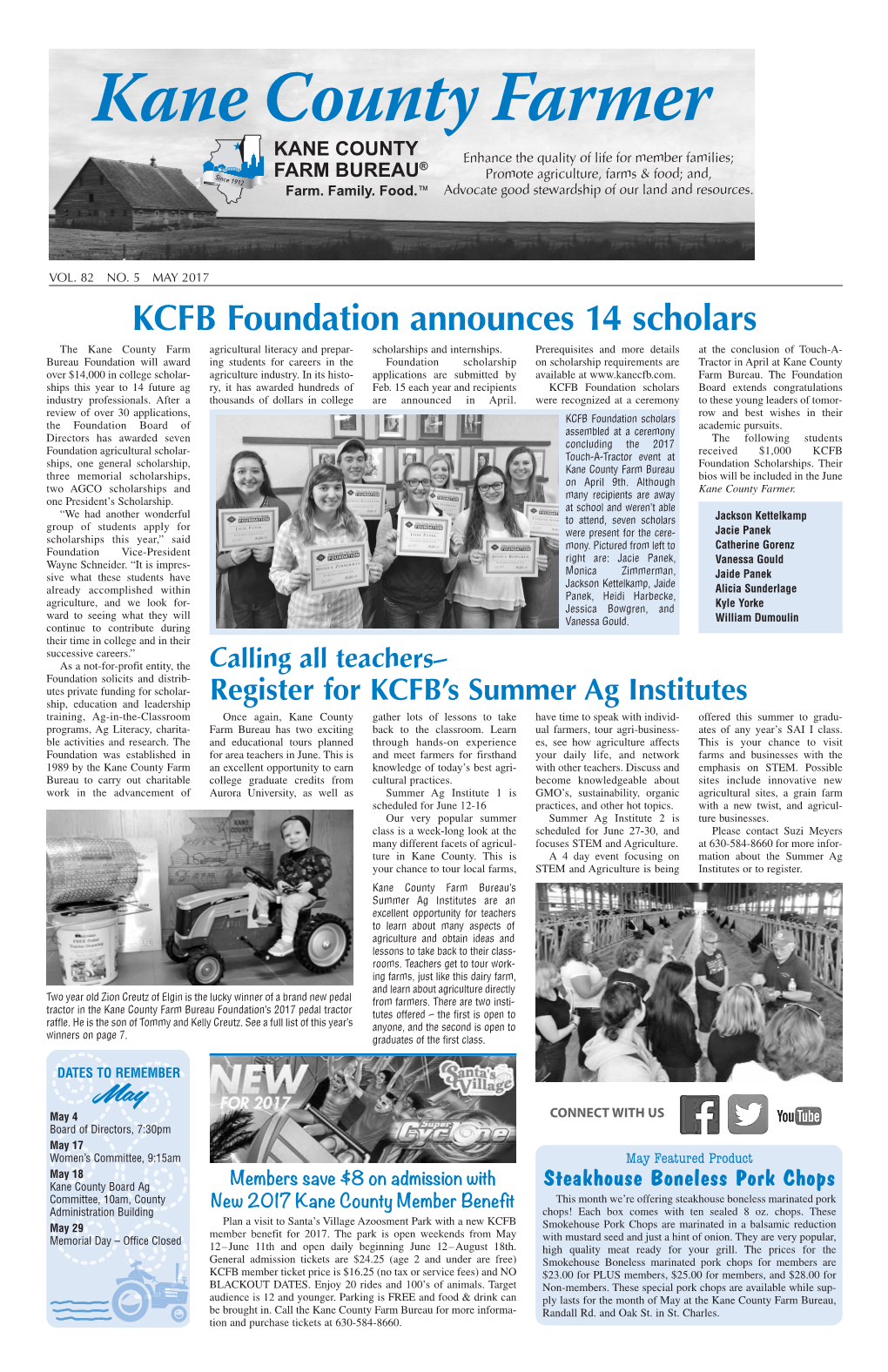 MAY 2017 KCFB Foundation Announces 14 Scholars the Kane County Farm Agricultural Literacy and Prepar - Scholarships and Internships