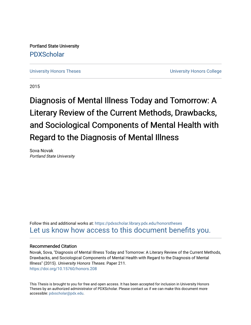 Diagnosis of Mental Illness Today and Tomorrow