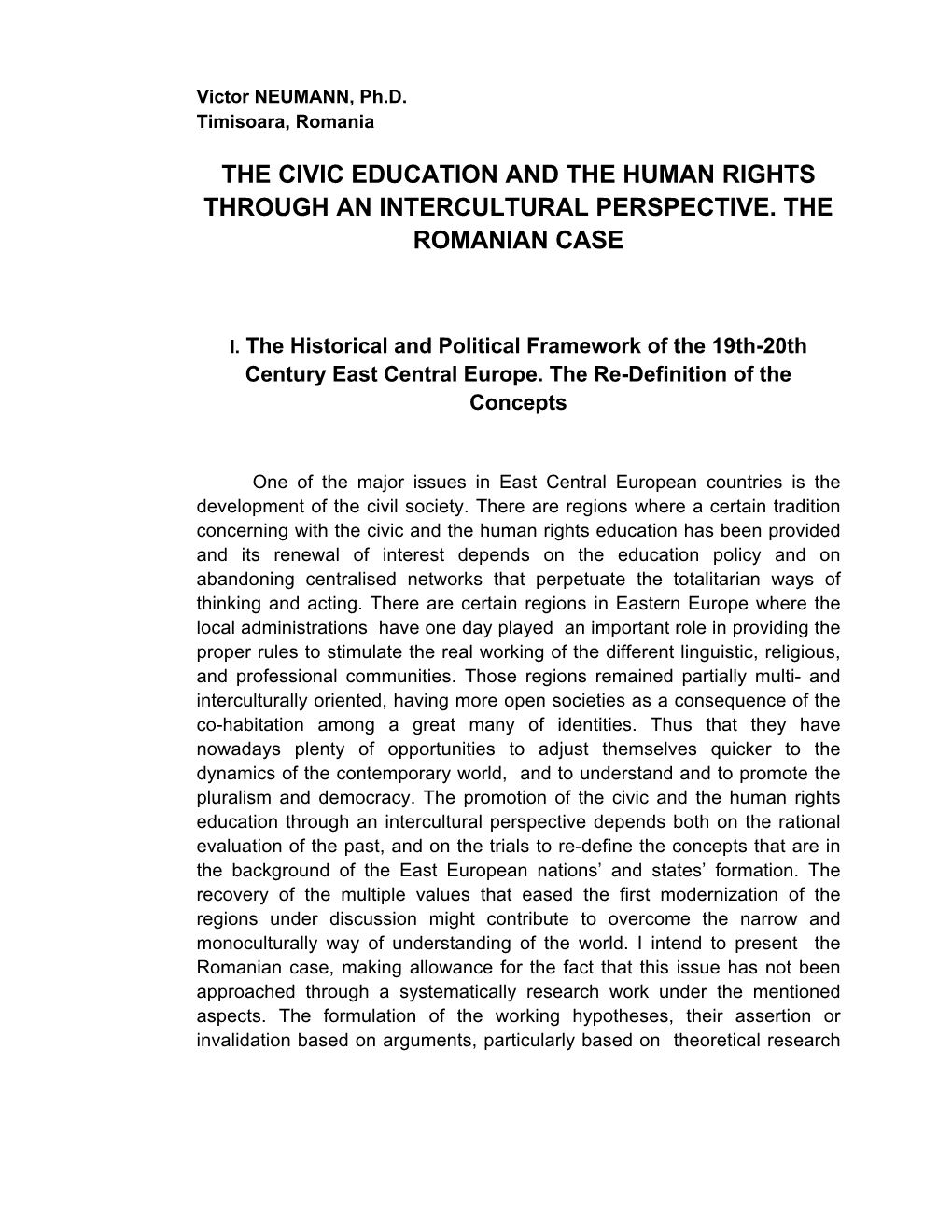 The Civic Education and the Human Rights Through an Intercultural Perspective. the Romanian Case
