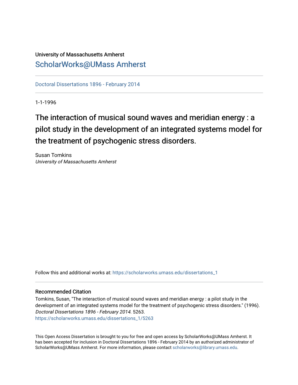 The Interaction of Musical Sound Waves and Meridian Energy : a Pilot