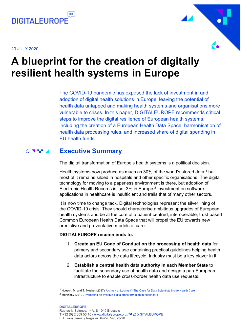 A Blueprint for the Creation of Digitally Resilient Health Systems in Europe