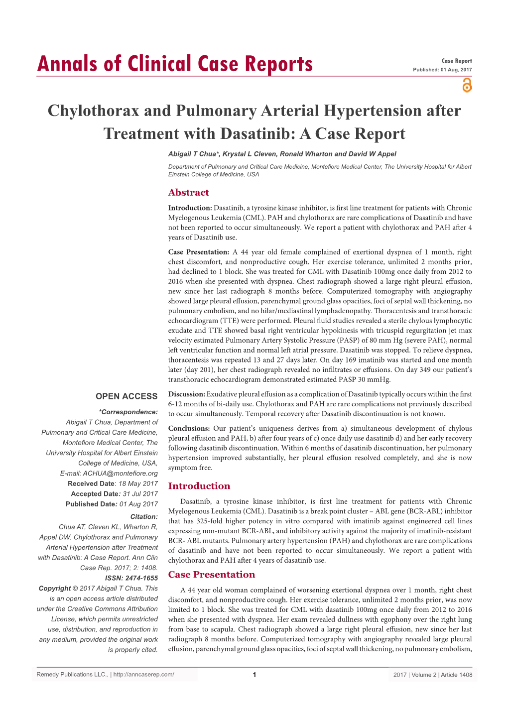 Chylothorax and Pulmonary Arterial Hypertension After Treatment with Dasatinib: a Case Report