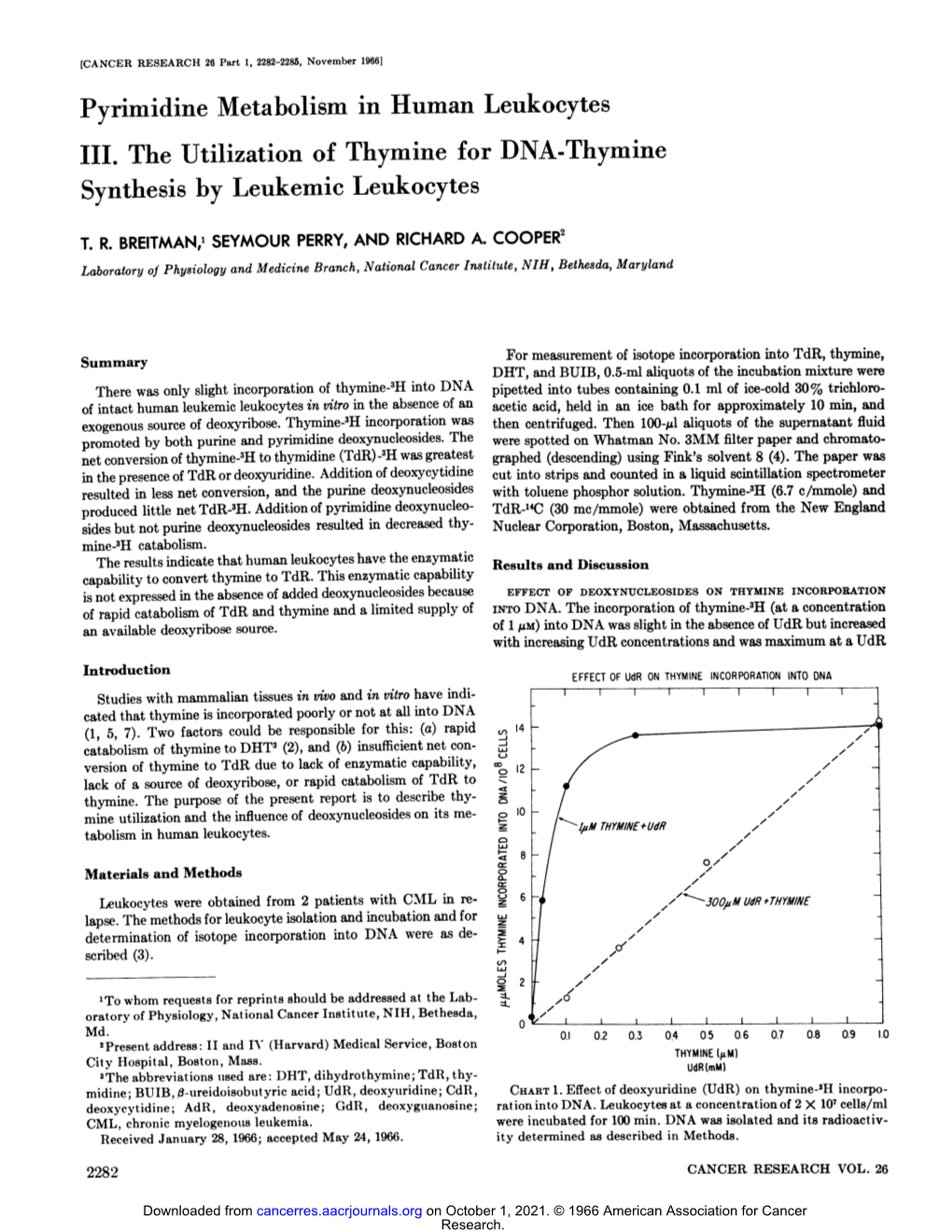 Pyrimidine Metabolism in Human Leukocytes III. the Utilization of Thymine for DNA-Thymine Synthesis by Leukemic Leukocytes