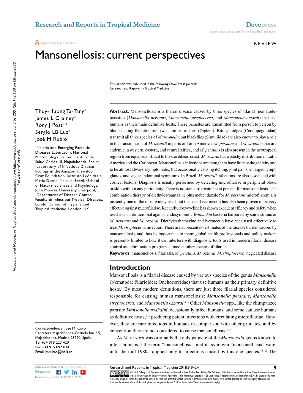 Mansonellosis: Current Perspectives