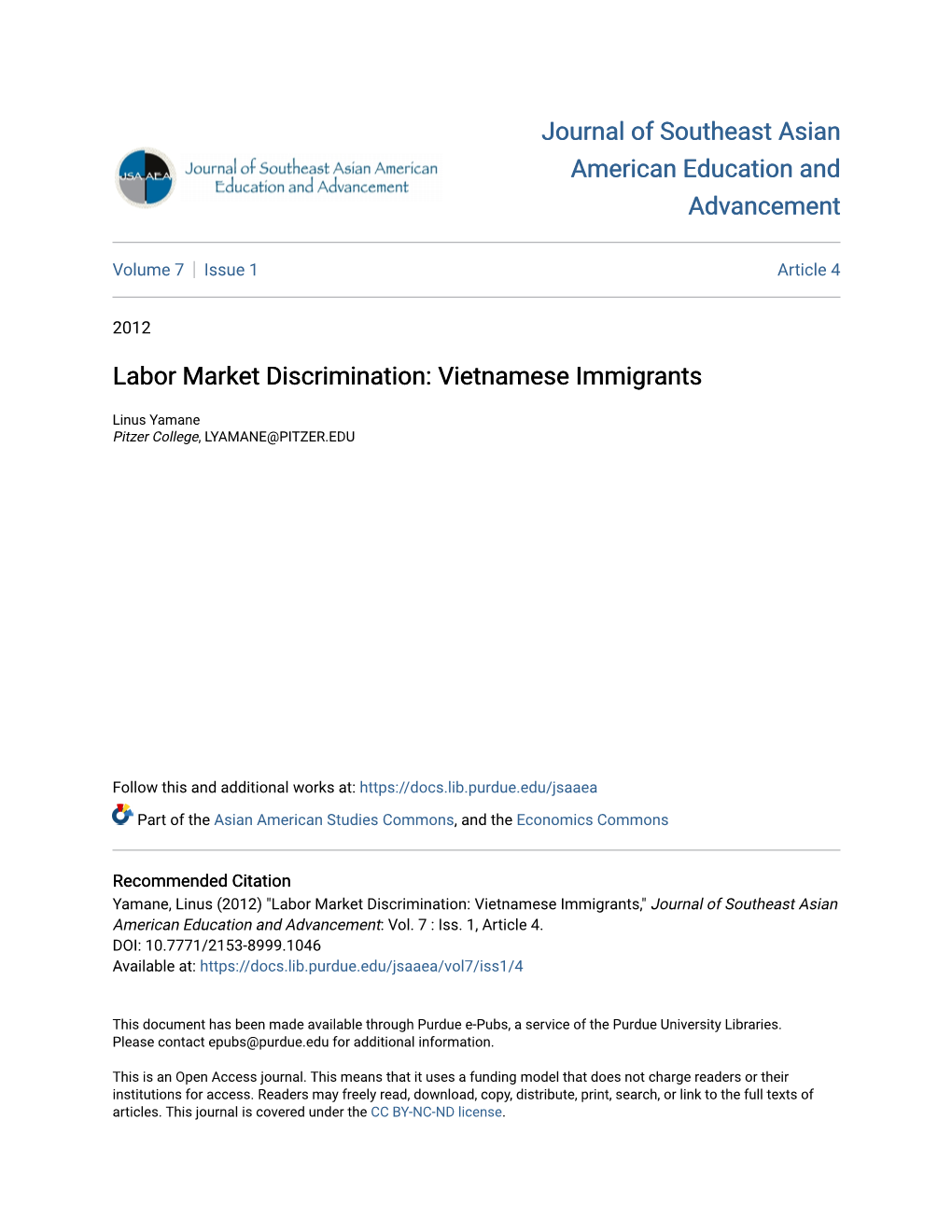 Labor Market Discrimination: Vietnamese Immigrants