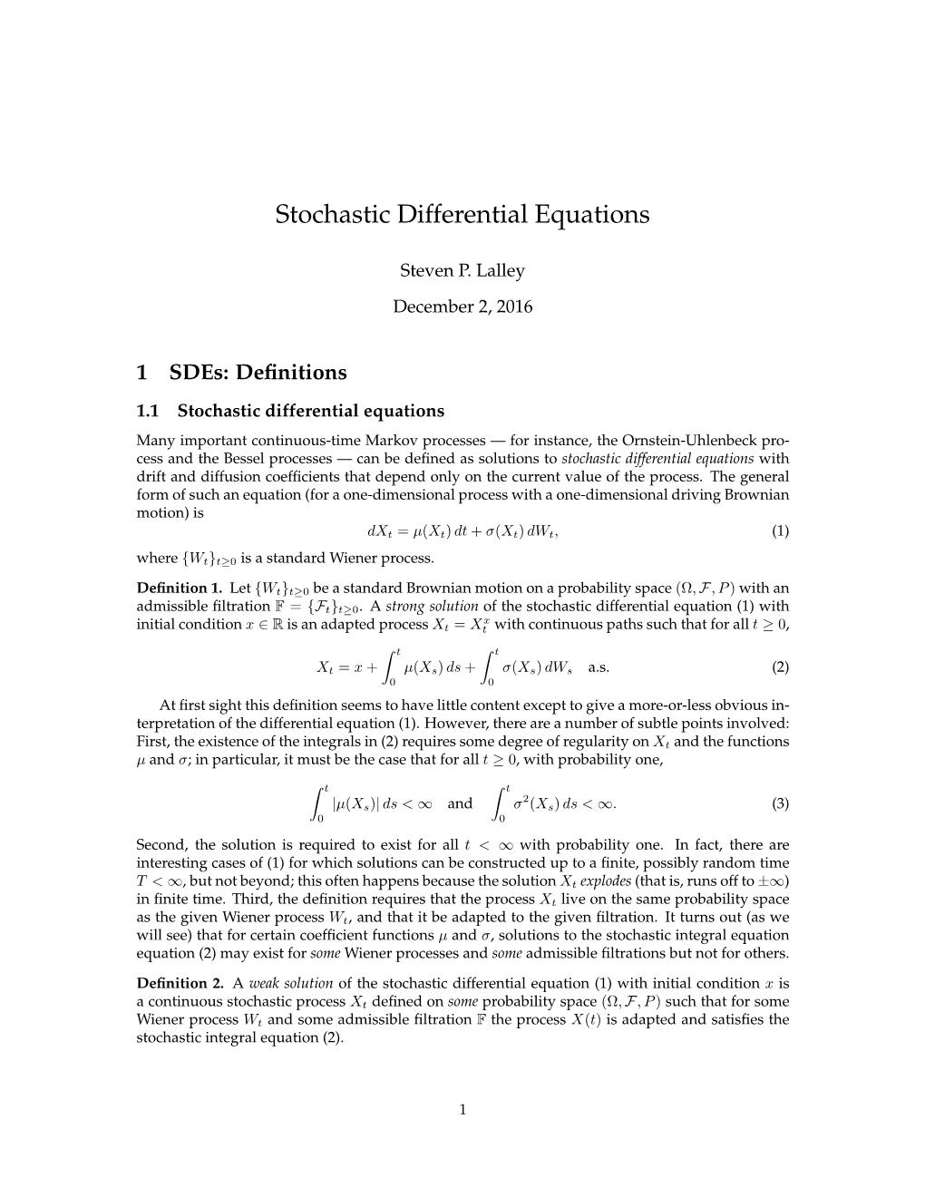 Stochastic Differential Equations