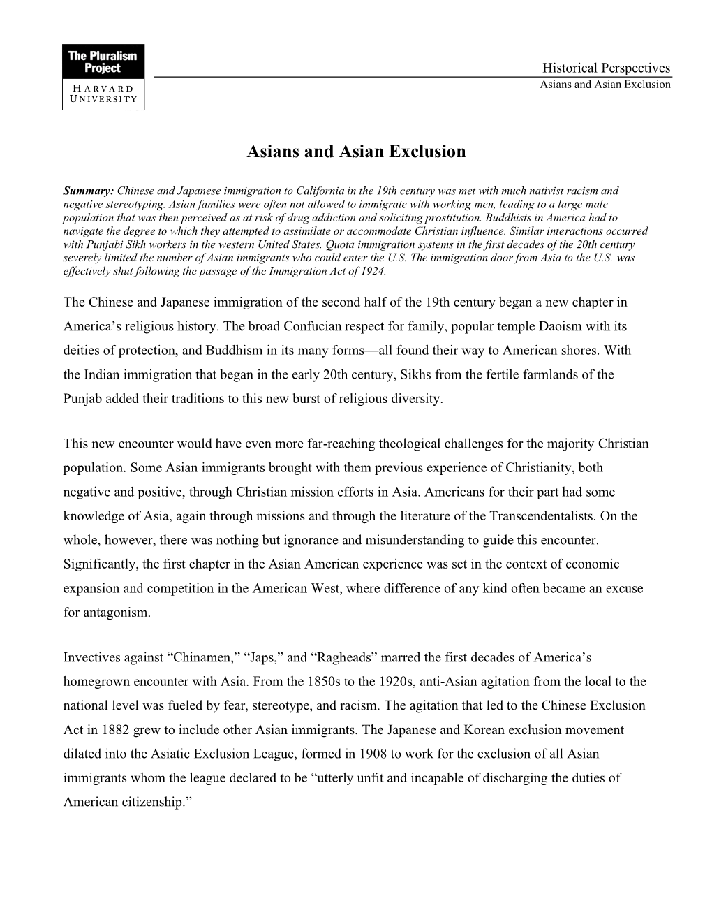Asians and Asian Exclusion