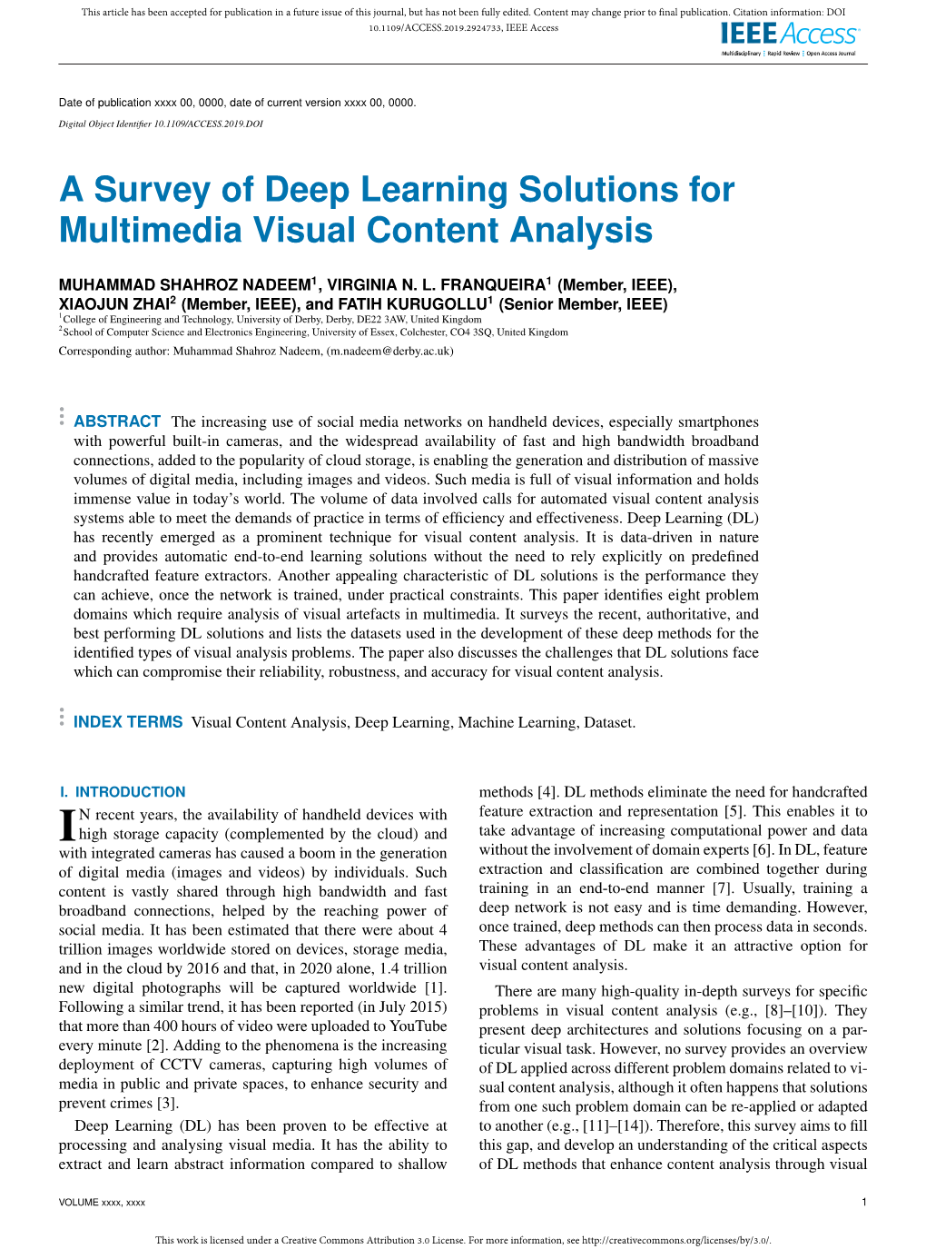 A Survey of Deep Learning Solutions for Multimedia Visual Content Analysis