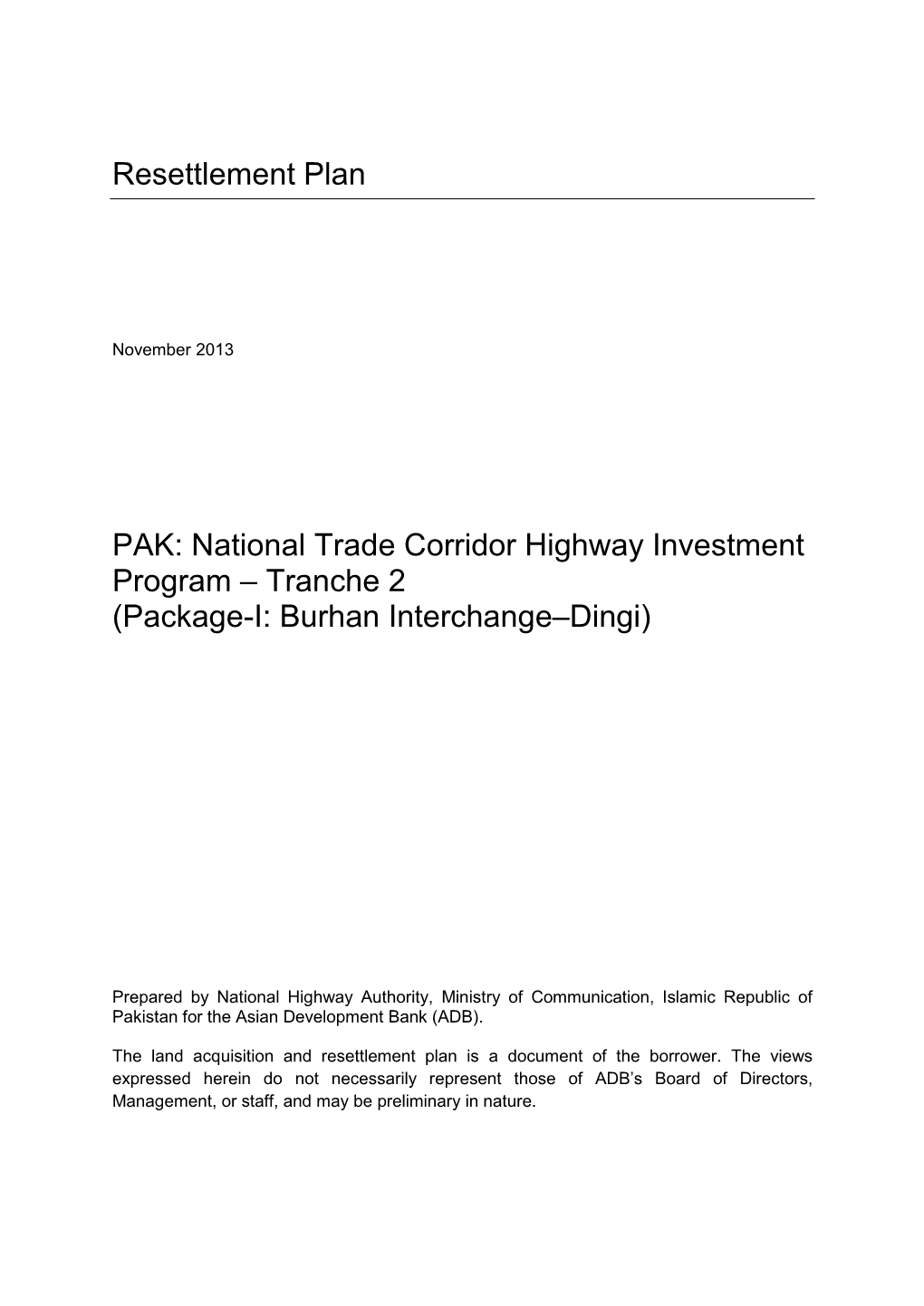 National Trade Corridor Highway Investment Program – Tranche 2 (Package-I: Burhan Interchange–Dingi)