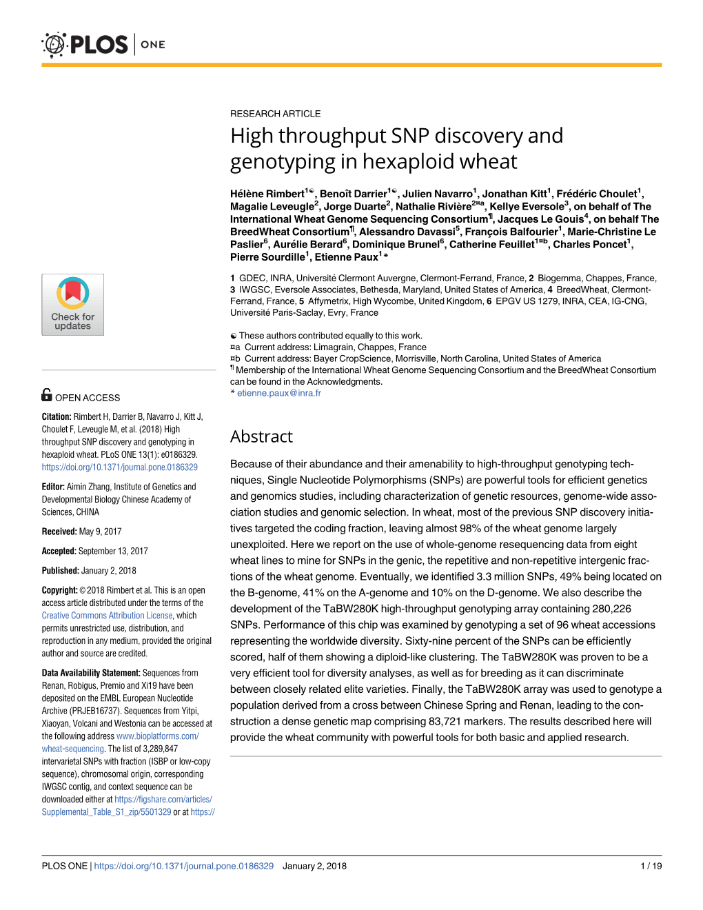 High Throughput SNP Discovery and Genotyping in Hexaploid Wheat