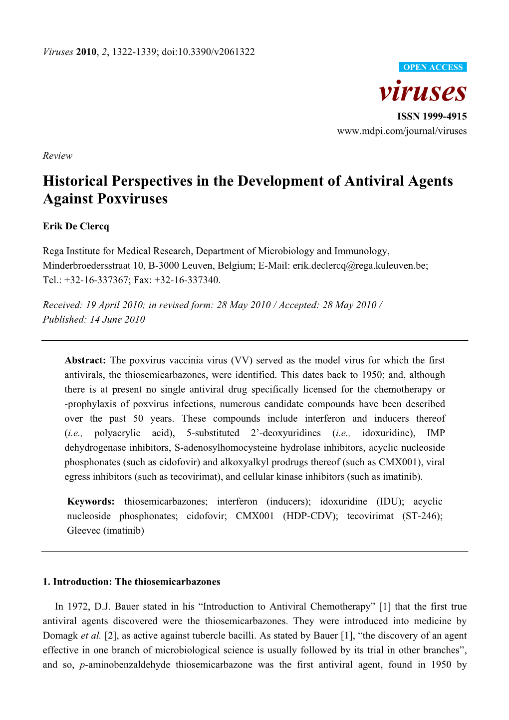 Historical Perspectives in the Development of Antiviral Agents Against Poxviruses