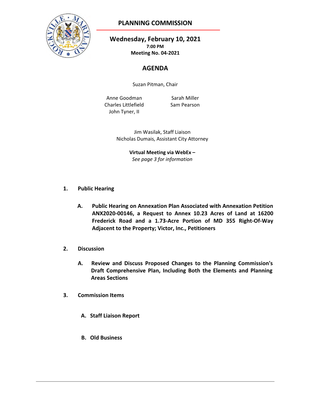 PLANNING COMMISSION Wednesday, February 10, 2021